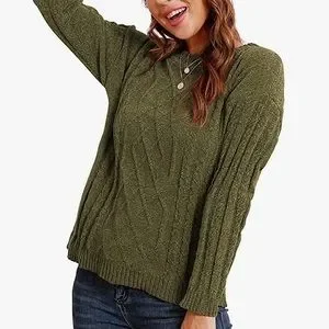 Amazon Sweaters Olive Green Chenille Crewneck Sweater Sz Sm
